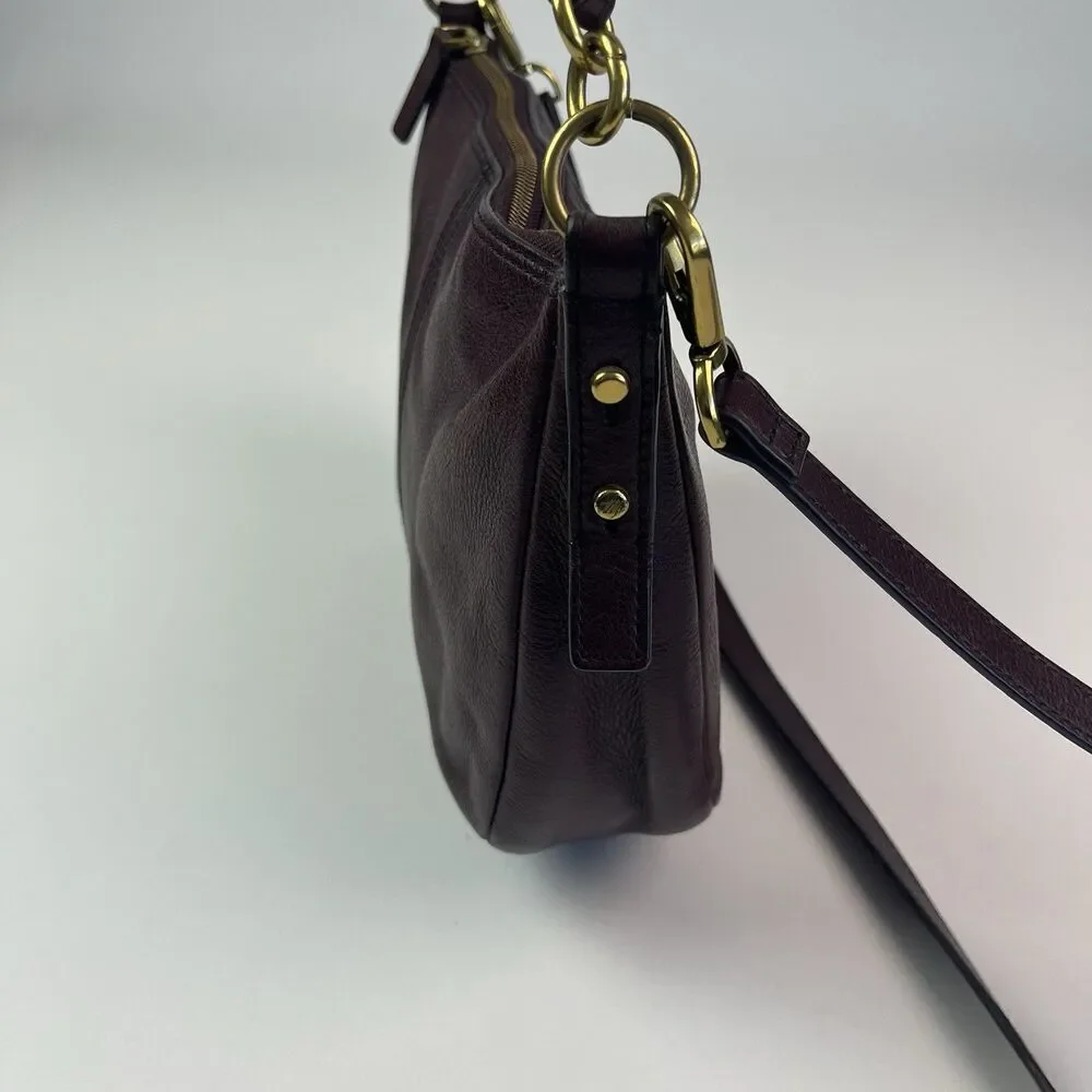 Fossil Jolie Leather Hobo Bag Burgundy Oxblood Crossbody Classic Preppy Purse